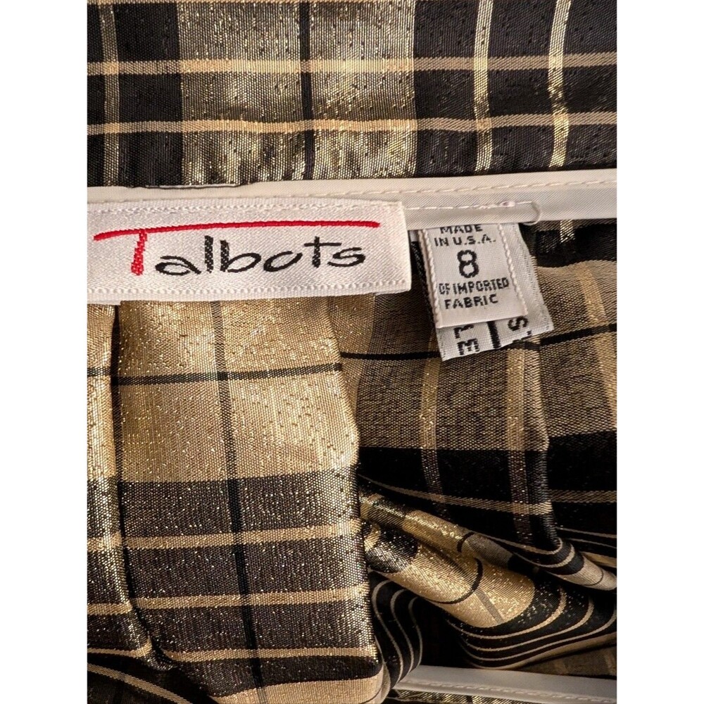 Vintage Talbots Plaid Midi Skirt Academia Preppy Pleated Skirt size 8 metallic - Picture 3 of 7